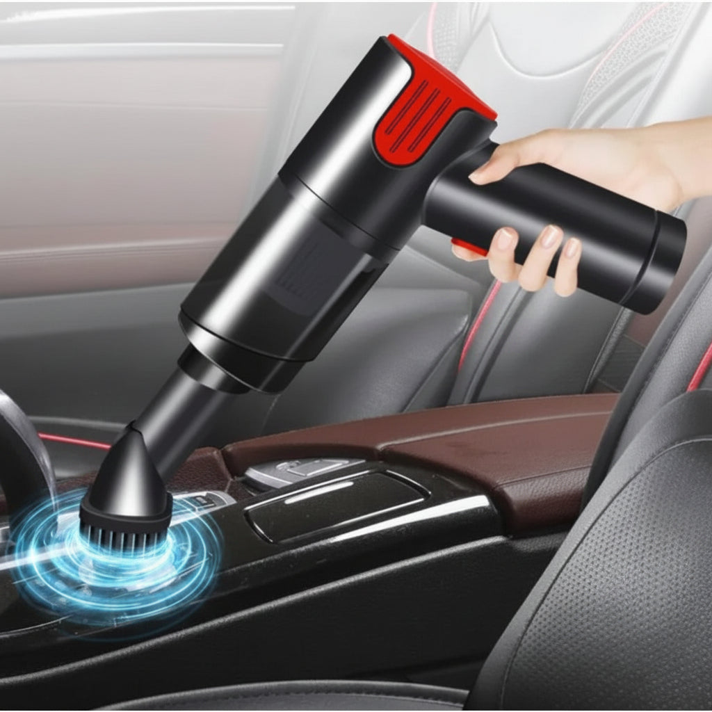 Handheld vacuum cleaner cleaning a car interior
