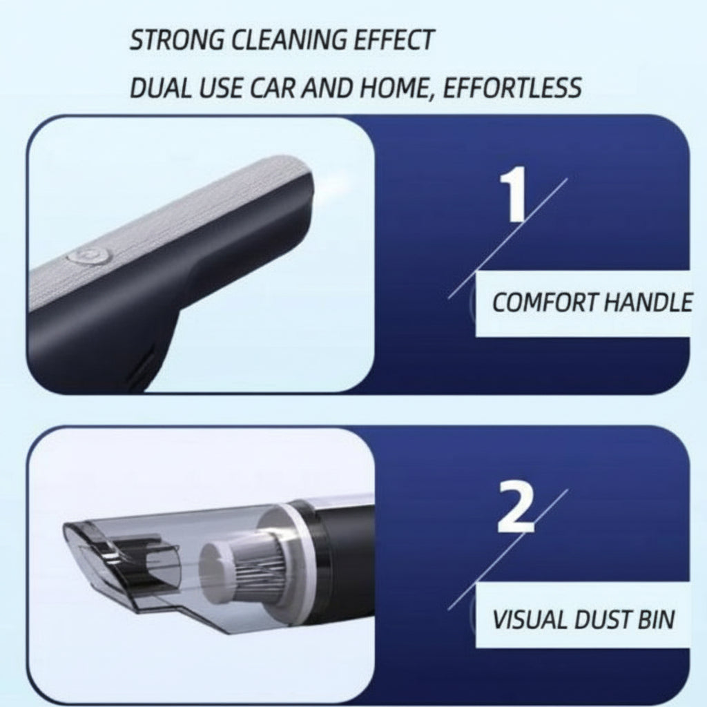 Vacuum cleaner with features highlighted on a blue background