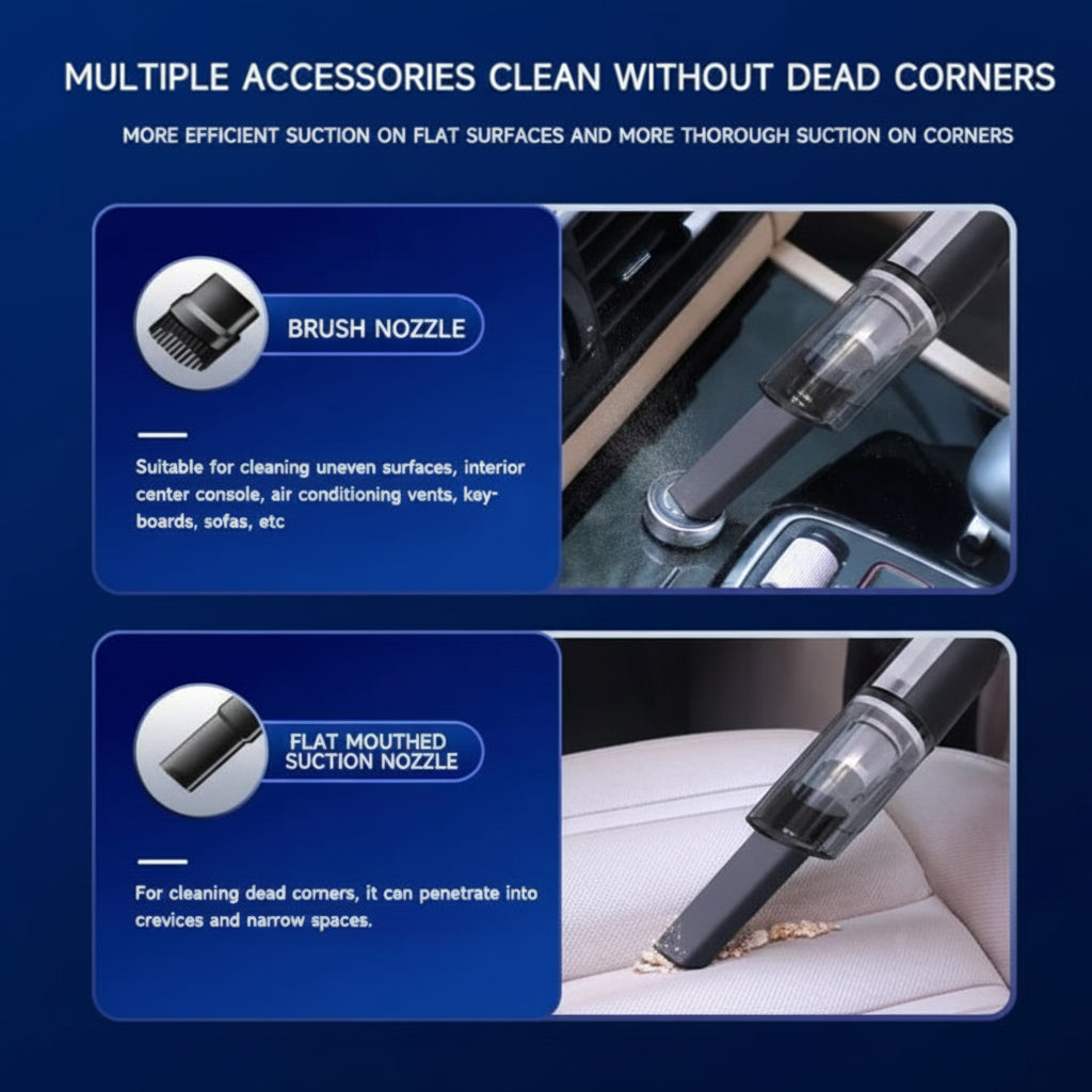 Vacuum cleaner nozzles with text on a blue background