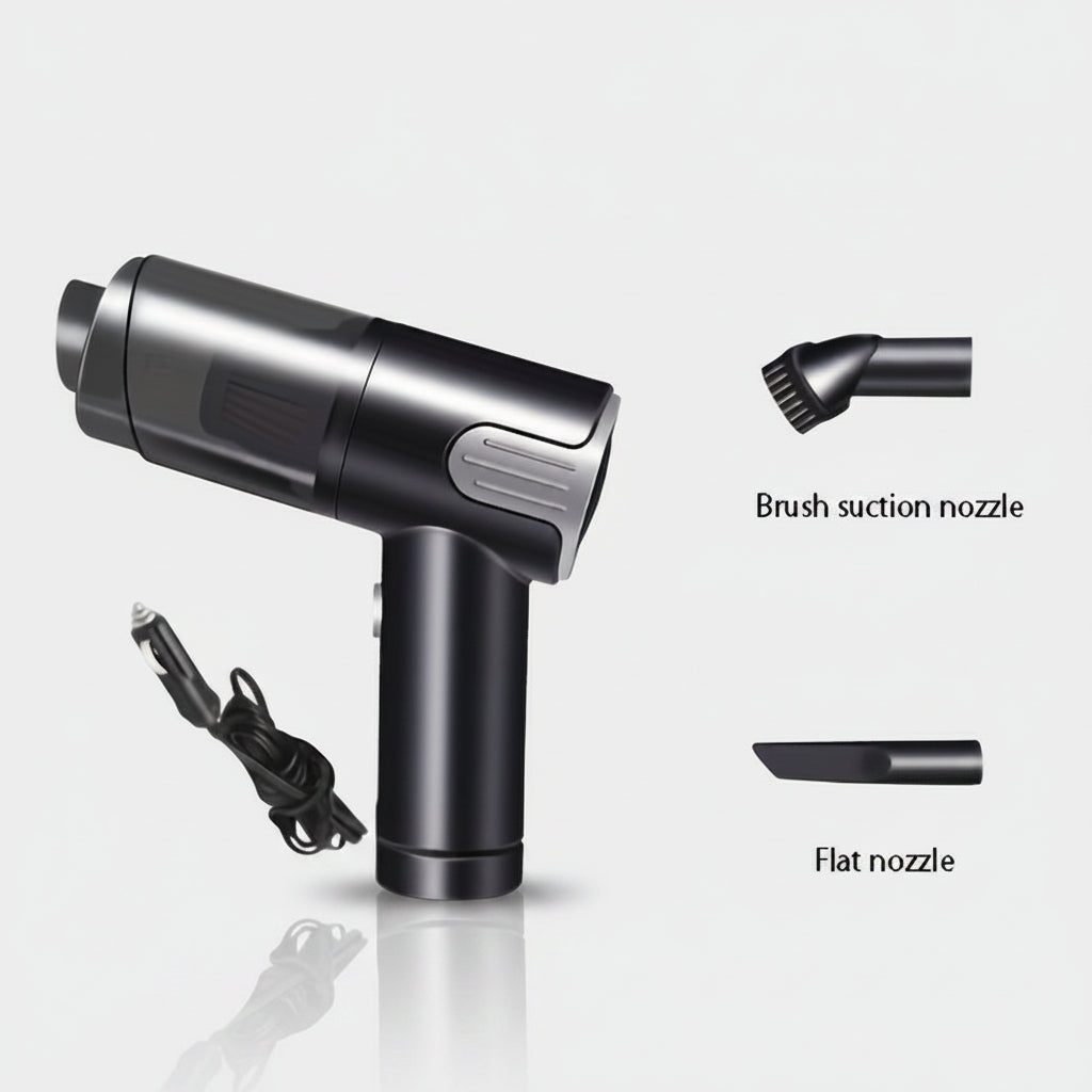 Vacuum cleaner main unit with brush suction nozzle and flat nozzle on a white background