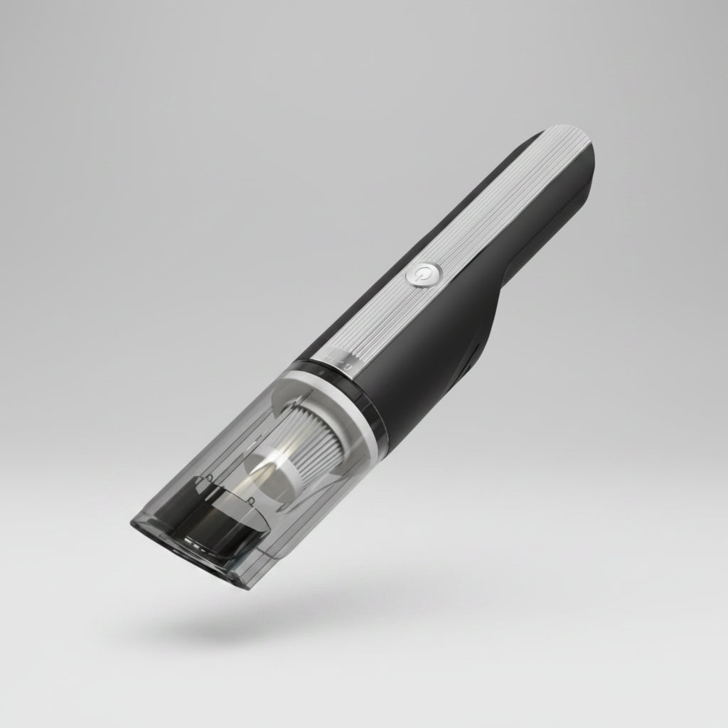 Black handheld vacuum cleaner on a white background