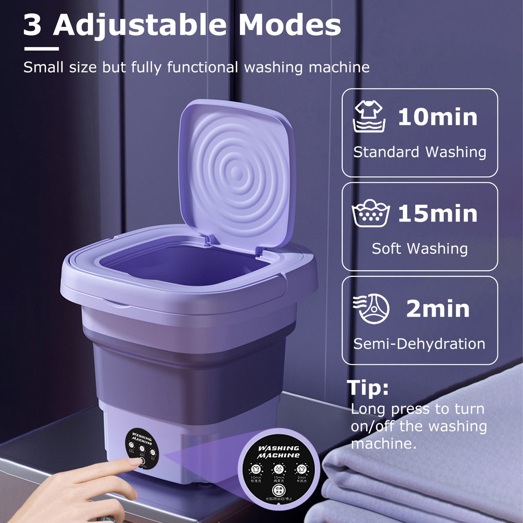 Portable washing machine with adjustable modes on a dark background