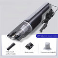 Portable vacuum cleaner with attachments on a light gray background