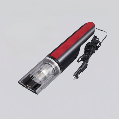 Portable vacuum cleaner with attachments on a gray background